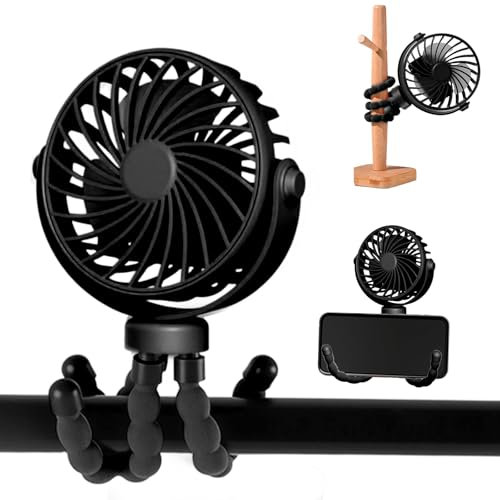 Fancysky Ventilador Portátil para Cochecito,Ventilador USB de Trípode Silencioso Multifunción 3 Velocidade Rechargeable 360° Rotate Flexible Tripod Para Silla de Paseo,Escritorio,Cuna (Negro)