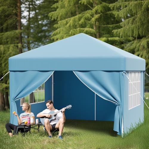 TRIUMPHKEY Tonnelle Pliante 3x3 Imperméable, Tonnelle de Jardin Exterieur UV 50+, Barnum Pliant 3x3, Réglable en Hauteur, Tissu latéral Amovible sur 4 Côtés, Idéal pour Le Camping, Le Jardinage, Bleu