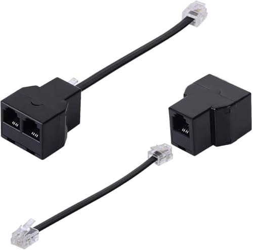 MAOZHOU Telefonkabel Adapter,1 bis 2 RJ11 Buchse Y Splitter mit RJ11 6P4C Stecker Kabel,Geeignet für Telefon,Faxgerät (2 Stück,Schwarz)