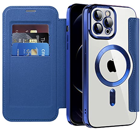 QIWEIQING Cover Magnetica per iPhone 11 Ricarica wireless Magnetica, Custodia in Pelle PU Flip Portafoglio con Scomparto per Carte Cover Trasparente per iPhone 11. Blu JDC