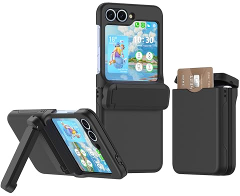 WATACHE for Samsung Galaxy Z Flip 6 Case with Kickstand Card Holder Hinge Protection Flip Phone Case Protective Cover for Galaxy Z Flip 6 2024 5G - Black