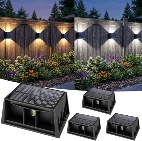 T-SUN LED Solarlampen für Außen Wand 4 Stück RGB 8 Farben Solar Wandleuchte | Up-Down Solarleuchten,3000K 6000K RGB Wandleuchte Solar außen,IP65 Wasserdicht,Garten Balkon Terrasse Hof Porch,Zaun