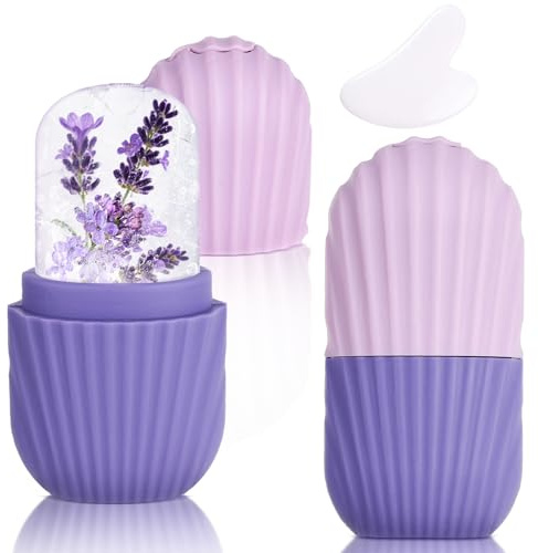 2 Stück Ice Roller, Eis Gesichtsroller Silikon, Eisroller Gesicht Auge Massagegerät, Facial Eisroller mit Gua Sha Stein und Gesichtsroller für Anti-Falten, Faltenreduzierung, Hautstraffung (Violett)