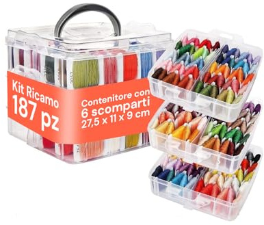 Avilia Kit Ricamo Completo - 150 Fili Colorati Già Avvolti - Organizer 3 Livelli 6 Scomparti - Aghi, Infila Aghi, Accessori Punto Croce Inclusi - Set DIY Braccialetti Amicizia Adulti e Bambini