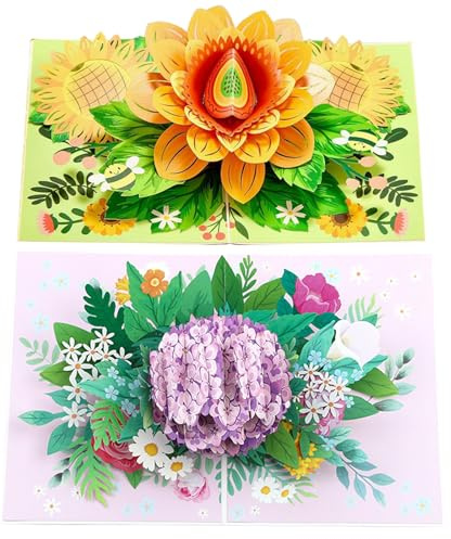 WSKC 2 Pack Birthday Pop-Up Card for Her and Him, 3D Thinking of You Greeting Cards for Boys, Girls, Men, Women - Thank you, Anniversary, Wedding, Mother's Day - 5 x 7