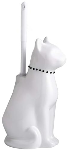 Portascopino in ceramica a forma di gatto con design stravagante con bocca larga, scopino nero e supporto, grazioso scopino da bagno facile da pulire, regalo per gli amanti