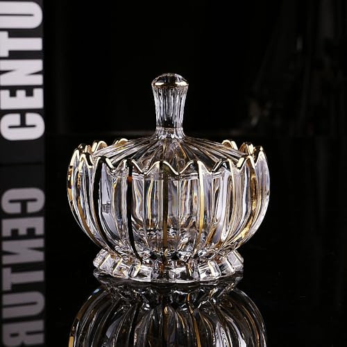 Puremagics Handbemalte Goldglas-Süßigkeitenschale mit Deckel, Kristall-Süßigkeitenschale, Nussplatte, dekorative Abdeckschale, Schokoladenschale, Kristalldekor für Wohnzimmer und Esszimmer