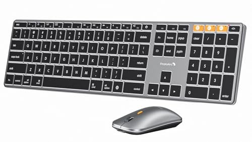 ProtoArc KM110-A - Ratón con teclado Bluetooth retroiluminado para Mac, teclado y mouse inalámbricos de aluminio para Mac, tamaño completo, multidispositivo, recargable, para MacBook Pro/Air, iPad