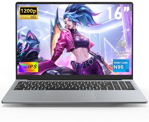 FUNYET Ordenador Portátil de 16 Pulgadas,2026 Laptop PC Win 11 Pro，16 GB de RAM, SSD de 512 GB,procesador N95,batería de 6000 mAh,IPS FHD 1920 * 1200，Teclado retroiluminado