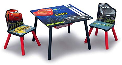 Delta Children Kids Table and Chair Set With Storage (2 Chairs Included) - Ideal for Arts & Crafts, Snack Time, Homework & More, Disney/Pixar Cars, 3 Piece Set