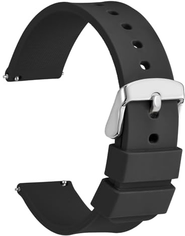 WOCCI Silikon Uhrenarmband mit Silberner Schnalle, Schnellverschluss Uhrenarmbänder, 13 Farben Ersatzarmband 14mm 16mm 19mm 18mm 20mm 21mm 22mm 24mm