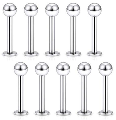 Briana Williams 10pcs Bagues À Lèvres en Acier Inoxydable 14G Labret Langue Nez Goujons Helix Boucle d'oreille Piercing 8-19mm Bars en Stock
