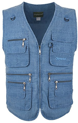 LUSI MADAM Men's Summer Outdoor Work Fishing Hunting Utility Linen Vest with Pockets 3X-Large B-Blue