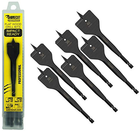 6 x SabreCut SCRIWK6 30mm 34mm 35mm 36mm 38mm 40mm x 152mm Impact Rated Flat Wood Spade Bits for Softwood Hardwood Chipboard