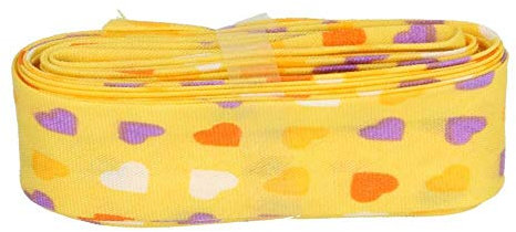 Sandras-Bastelladen Schrägband/Einfassband Baumwolle mit Muster gefalzt 3m x 20mm 003- Herz Gelb