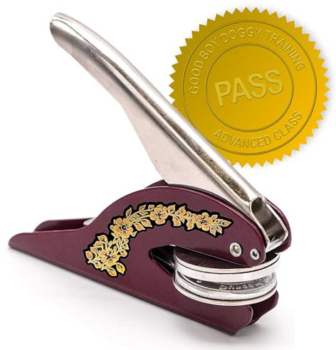 Paper Embosser for Companies; Corporate Seal; Certificate Embosser; Envelope Embosser for Home & Business. Customisable Round 38mm Design. Document Seal or Company Seal (Handheld Maroon & Gold)