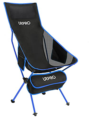 URPRO Uppgraderad campingstol för utomhusbruk bärbar lätt hopfällbar campingstolar med nackstöd och 2-sidig ficka hög rygg för utomhus backpacking vandring resor picknick fiske blå