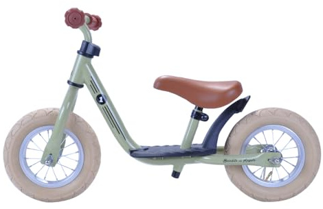 Bandits & Angels Metall-Laufrad Starter Retro mit Trittbrett ab 2 Jahren – grünes Laufrad – Verstellbarer Sattel 29 bis 39 cm – für Jungen und Mädchen – niedriger Einstieg mit Trittbrett