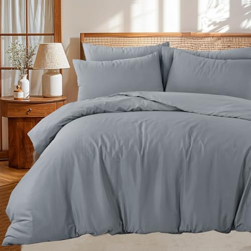 Linen Home Bettwäsche-Set für Super-King-Size-Betten, Grau – weiche und atmungsaktive Mikrofaser, Super-King-Size-Bettwäsche-Set mit 3 Teilen (Super-Kingsize, Grau)