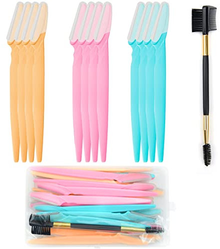 12 PCS Eyebrow Razors Facial Hair Remover Face Shaver Trimmer Shaper Face Razor Dermaplaning Blades for Face with 1 PC Eyelash Brush and Storage Box Exfoliating Dermaplaning Tool for Women and Men