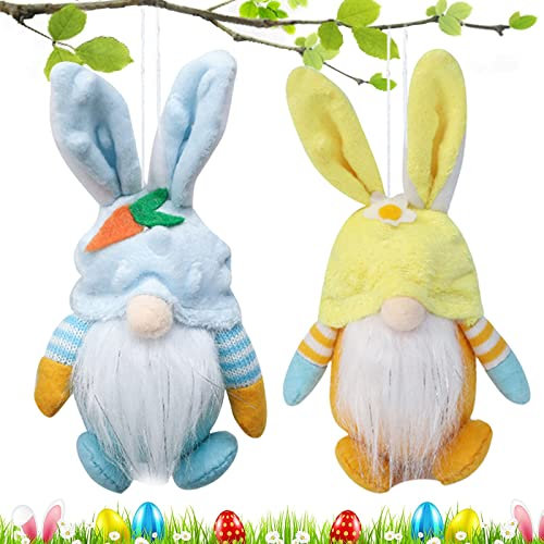 Set di 2 bambole con gnomo di Pasqua, con orecchie di coniglio, con ciondolo a forma di gnomo, decorazione pasquale in peluche, gnomo svedese, coniglietti pasquali, nani per feste di Pasqua
