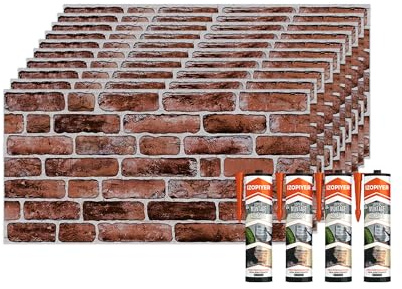 Izodekor - Lot de 10 panneaux muraux 3D en polystyrène - Avec 4 cartouches de colle Akfix 310 incluses pour la fixation - Brun doré