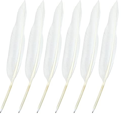 Leikedun 6Pcs White Goose Feather Quill Pen Black Ink Ballpoint | Elegant Feather Pen,Retro Ballpoint Pen, Smooth Writing, For School Office Business Wedding Birthday Party Favor