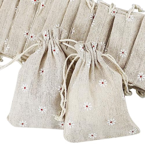 20 bolsas de lino con cordón, bolsas de regalo de tela de algodón de 10 x 14 cm, pequeños sacos de regalo de arpillera para Navidad, bodas y fiestas