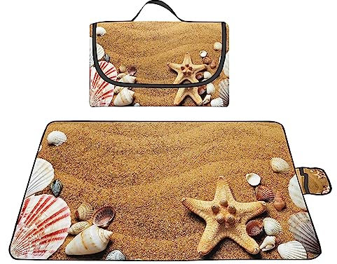 TengYuer Picknickdecke 180x200cm Stranddecke Wasserdicht Sandfrei Isoliert Faltbar Strandmatte mit Tragegriff Outdoor Campingdecke XXL für Camping Parks Strände Picknick Strand Seestern