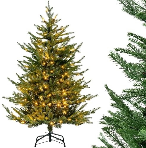 COSTWAY Künstlicher Weihnachtsbaum mit Beleuchtung, aufklappbarer Tannenbaum mit 8 Beleuchtungsmodi, 180 Warmweißen LED-Lichtern, Christbaum, Kunstbaum Weihnachten für Zuhause, Büro, 136 cm Höhe