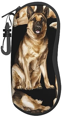 LAMAME Brillenetui mit Karabiner, Motiv: Schmetterlinge, mit Karabiner, tragbar, weiches Etui für Sonnenbrille, Unisex, Deutscher Schäferhund, One size