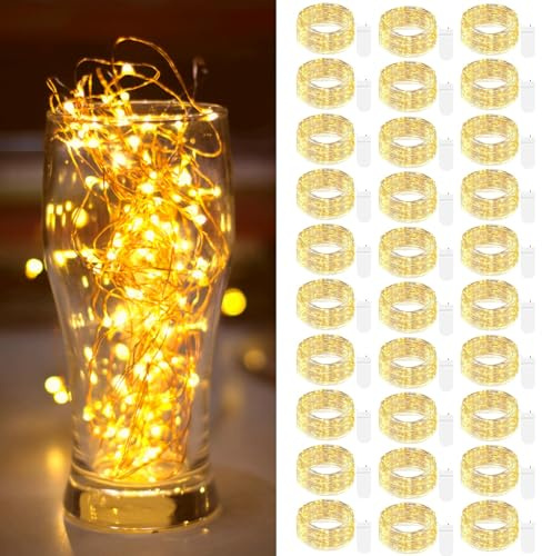 btfarm 30 Stück Lichterkette Batterie mit Klein,2M 20LED Mini Lichterketten | Silberdraht, Micro Draht, Batteriebetrieben, Wasserdichte, für Innen Weihnachten Hochzeit Party Geschenk Deko, WarmWeiß