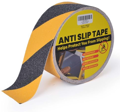TAPEBEAR Hazradband, Warnklebeband,Antirutsch Klebeband, Anti-Rutsch-Band selbstklebend, Sicherheit Klebeband, Schwarz Stufen Band, 75mm x 18m