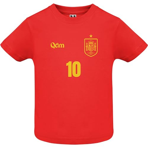 QCM PRODUTOS PERSONALIZADOS Camiseta Fútbol España Bebé – Personalizada con Nombre y Número – con Escudo – No Oficial