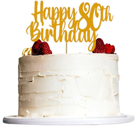 Happy 80th Birthday Cake Topper Gold Glitter Number 80 Eighty Years Old Birthday Cake Pick Decoration For 80th Birthday Celebrating Anniversary Party Supplies (Gold 80th)