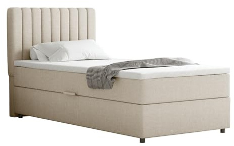 PANDA MÖBEL Homesy Everest Boxspringbett 90x200 cm, Doppelbett inklusive Matratze und Topper, Polsterbett mit Bettkasten, Komfortables Boxspringbett für das Schlafzimmer, modern und stilvoll