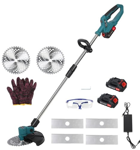 Electric Lawn Mower, 9 Inch Weed Eater, Electric Weed Mower Cordless Trimmer, Retractable Home Weed Eater Cutter, Battery Power Rechargeable Handheld Lawn Mower with Brushless Motor (Blue)