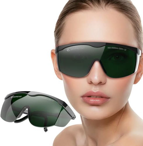 EMSECKO Professional Laser Safety Goggles OD4+ (300-3500nm) Anti-UV/Red/Blue Light Protection Adjustable Fit & Strap Holes for IPL, Medical & Tanning, Hair Remove