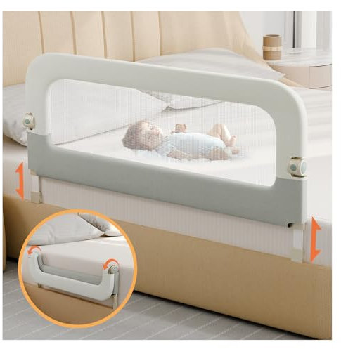 Barandilla de protección de cama grande para niños pequeños – Barandilla de seguridad plegable y ajustable de altura para cama de bebé – Barandilla de cama larga para cama individual, litera, Queen y