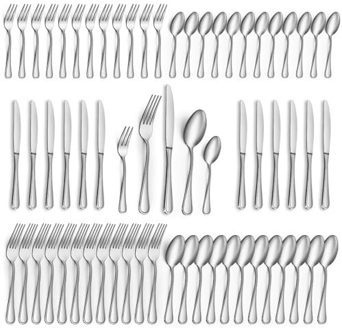 Gifcomda Juego de Cubiertos de Acero Inoxidable - 60 Piezas para 12 Personas, Muy Pulidos, Incluye Cuchillos, Tenedores, Cucharas, Tenedores para Tartas y Cucharillas