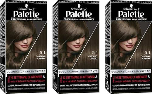 Schwarzkopf, Palette Colorazione Permanente, Tinta per Capelli, Crema Colorante Professionale, Copertura dei Capelli Bianchi, Sistema Anti-danni, Tonalità 5-1 Castano Chiaro