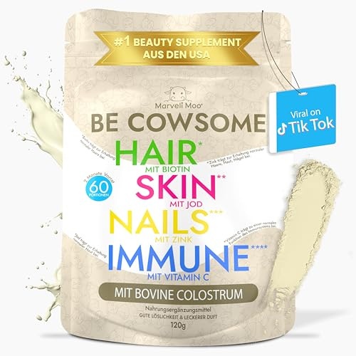 Colostrum Pulver – für Darmgesundheit & Immunsystem – mit Vitamin C, Biotin & Jod – 60 Portionen für 2 Monate – geschmacksneutral