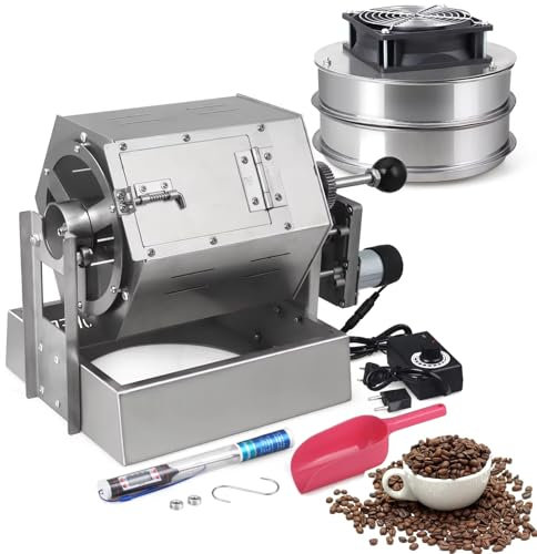 Tostador de granos de café, 5L Panadero de granos de café Tipo tambor Máquina para hornear nueces Máquina para tostar al aire libre para el hogar Acero inoxidable, Gas combustible Tuercas de fuego