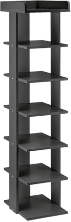 JF HOME BLISS 7-Tier Narrow Shoe Rack, Tall Shoe Shelf Organizer, Freestanding Ladder Design for Corner Storage, Black