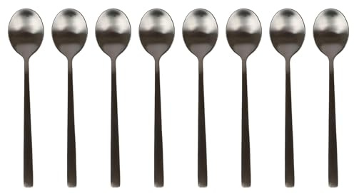 Argon Tableware 8 Stainless Steel Teaspoons – 14.5cm Matte Black Finish Modern Cutlery Set for Tea, Coffee & Desserts – Stylish Dishwasher Safe Tableware
