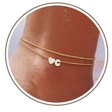 ZHESHY Fußkettchen Damen Silber 925 Gold Herz Buchstaben Fussketten | Wasserfest 14K Gold Fußkette,Layered CZ A-Z Initial Fussketten Frauen, Verstellbar Boho,Sommer Strand Fußschmuck,Geschenke