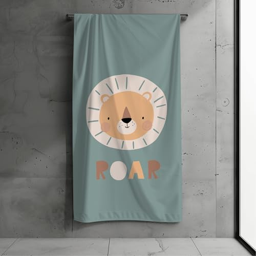 MTOnlinehandel Kinder Strandtuch 70x140 cm – Weiches & Saugfähiges Badetuch mit Löwen-Motiv – Baumwolle & Polyester Mix – Schnelltrocknend