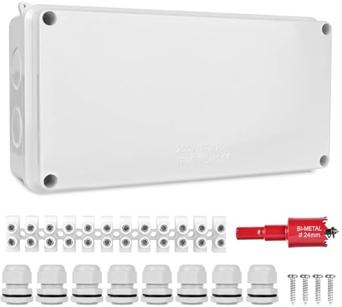 Ytmonterad fördelningsdosa, 200 x 100 x 70 mm kopplingsdosa ytmonterad kopplingsdosa stor klämlåda, Ip65 vattentät – kopplingsbox dammtät Ø 12–15 mm