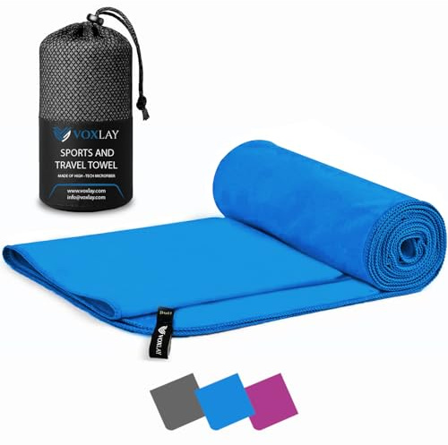 VOXLAY Microfibre towel - compact, ultra lightweight & quick dry - perfect for gym, camping towel, travel towel, 80x40cm, Light Blue - beach towel, swimming, camping & hiking