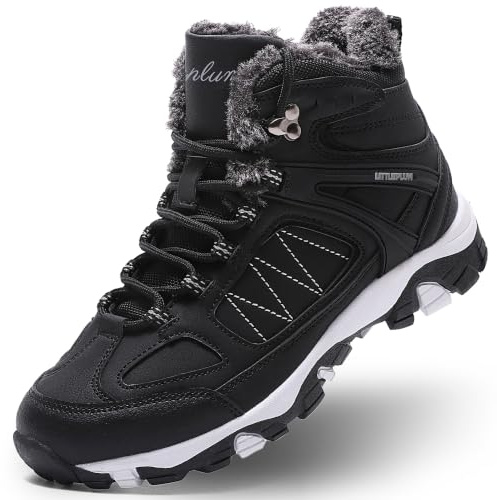 ASHION Bottes Femme Chaussures Coton Bottines Hiver trekking Bottes de Neige,Noir et Blanc, 37 EU